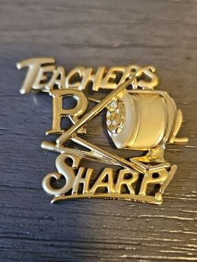 Vintage 80s AJC Brooche Teachers R Sharp Gold Tone EUC Gift Lapel Art